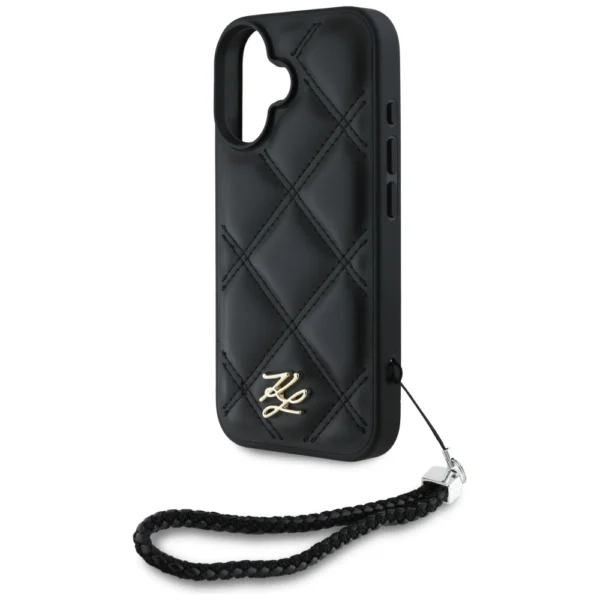 Karl Lagerfeld Quilted Initial Logo & Chain Strap iPhone 16 Case - Blackeng