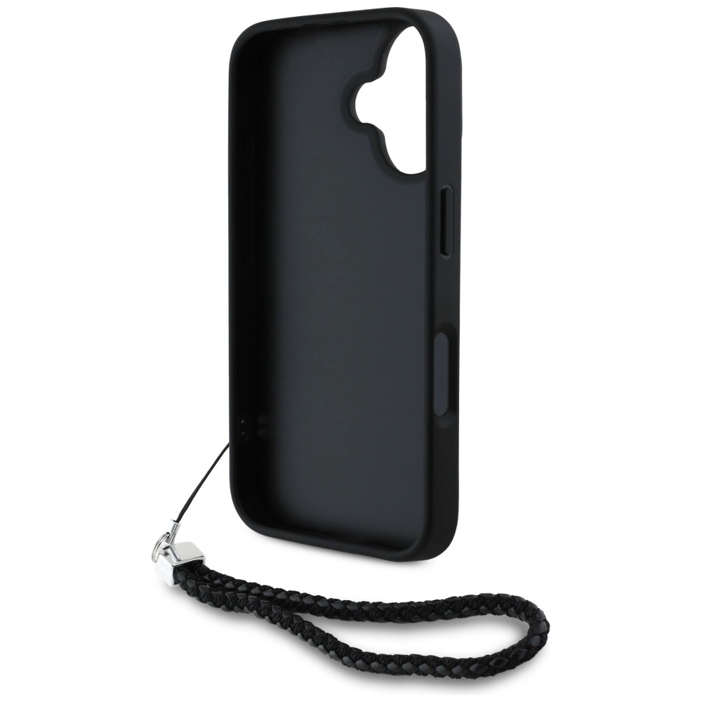 Karl Lagerfeld Quilted Initial Logo & Chain Strap iPhone 16 Case - Blackeng