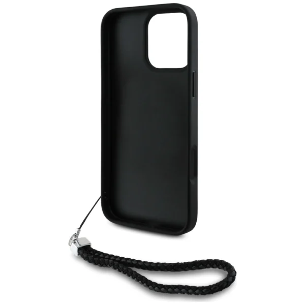 Karl Lagerfeld Quilted Initial Logo & Chain Strap iPhone 16 Pro Case - Blackeng