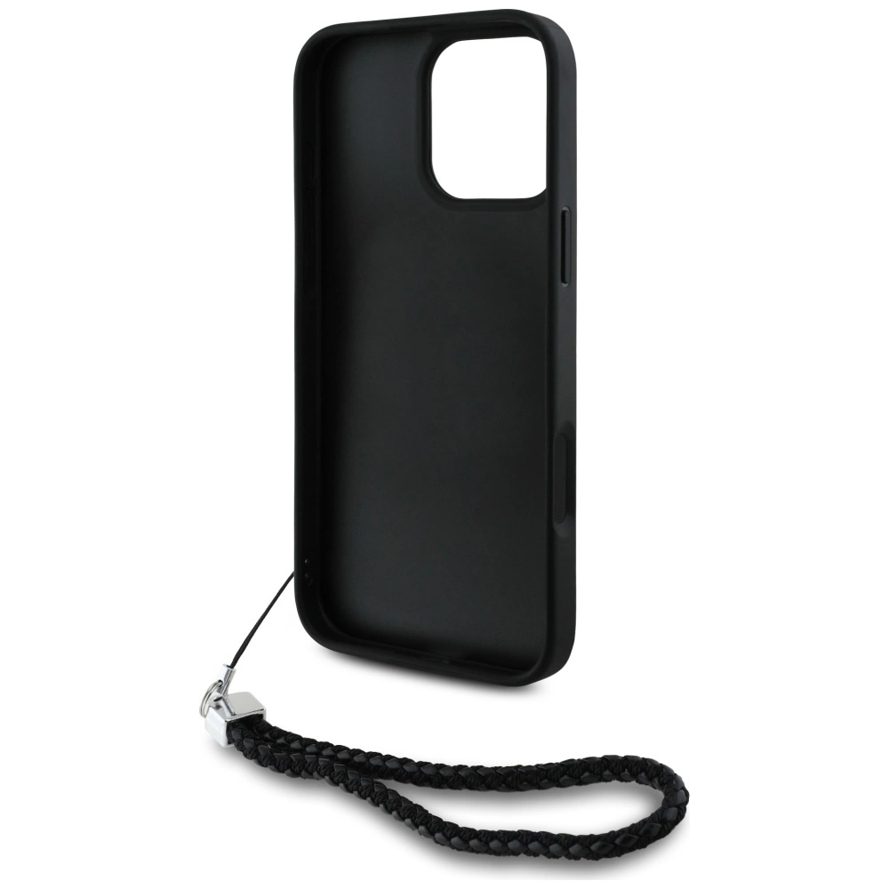 Karl Lagerfeld Quilted Initial Logo & Chain Strap iPhone 16 Pro Case - Blackeng