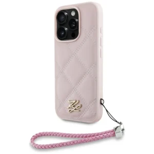 Karl Lagerfeld Quilted Initial Logo & Chain Strap iPhone 16 Pro Max Case - Pinkeng