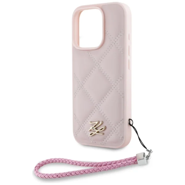 Karl Lagerfeld Quilted Initial Logo & Chain Strap iPhone 16 Pro Max Case - Pinkeng