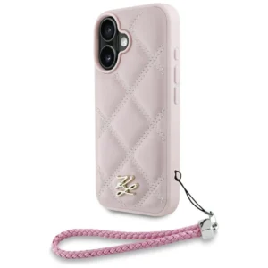Karl Lagerfeld Quilted Initial Logo & Chain Strap iPhone 16 Case - Pinkeng