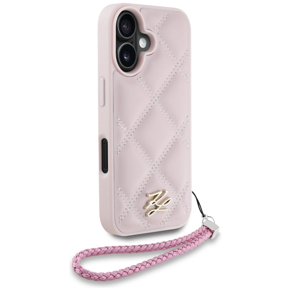 Karl Lagerfeld Quilted Initial Logo & Chain Strap iPhone 16 Case - Pinkeng