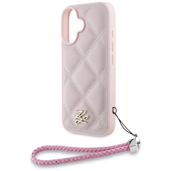 Karl Lagerfeld Quilted Initial Logo & Chain Strap iPhone 16 Case - Pinkeng
