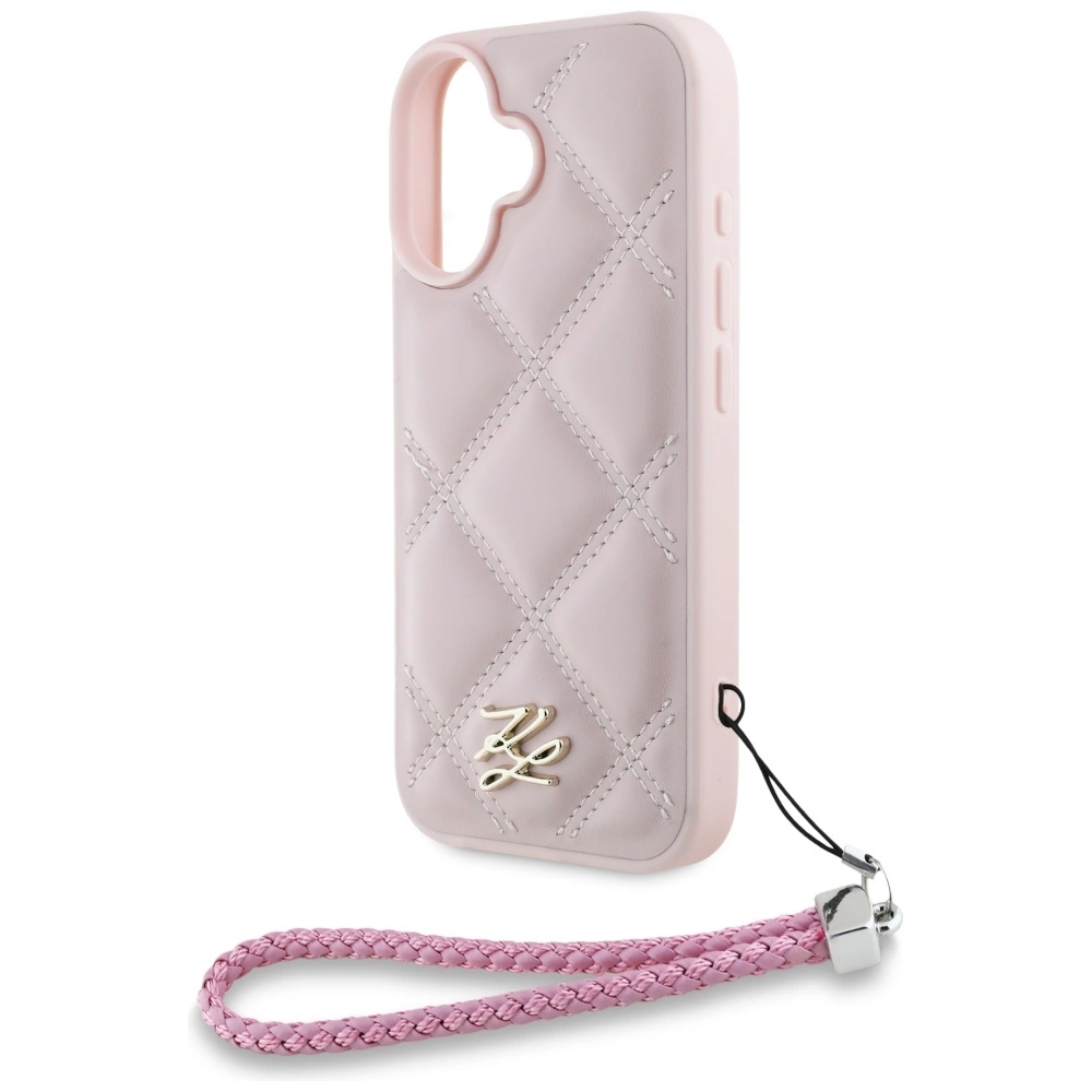 Karl Lagerfeld Quilted Initial Logo & Chain Strap iPhone 16 Case - Pinkeng
