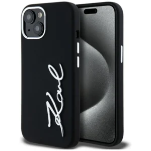 Karl Lagerfeld Silicone Metal Script Logo iPhone 15 Case - Blackeng