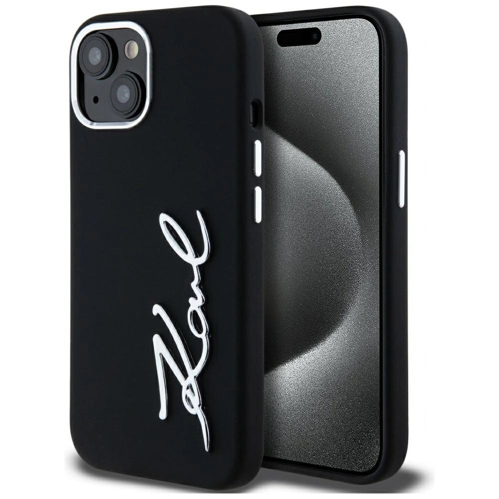 Karl Lagerfeld Silicone Metal Script Logo iPhone 15 Case - Blackeng