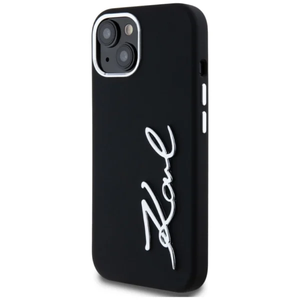 Karl Lagerfeld Silicone Metal Script Logo iPhone 15 Case - Blackeng