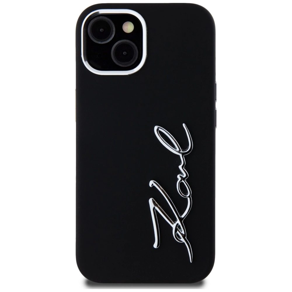 Karl Lagerfeld Silicone Metal Script Logo iPhone 15 Case - Blackeng