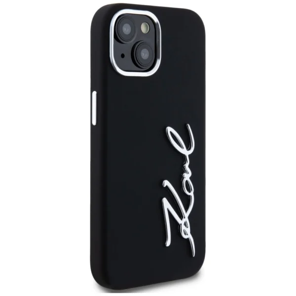 Karl Lagerfeld Silicone Metal Script Logo iPhone 15 Case - Blackeng