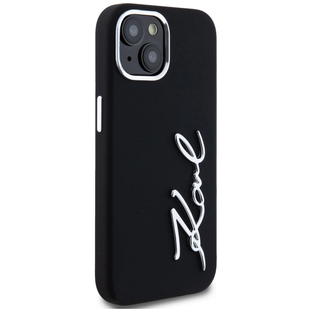 Karl Lagerfeld Silicone Metal Script Logo iPhone 15 Case - Blackeng