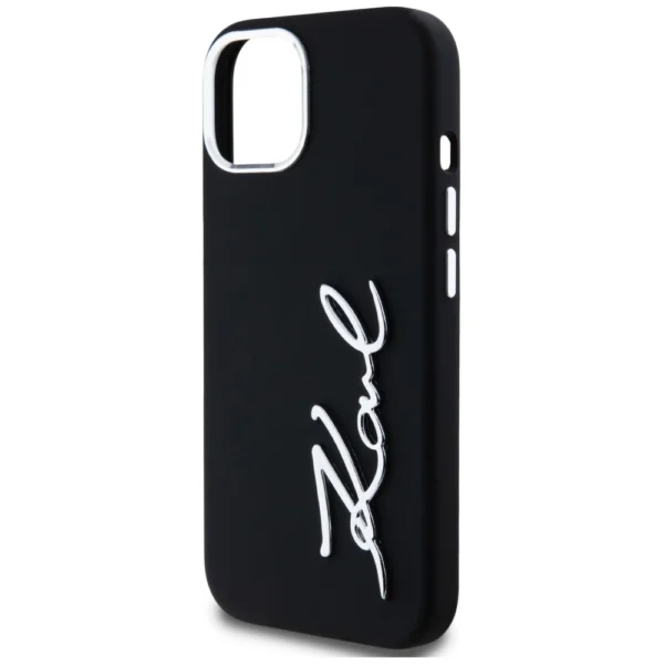 Karl Lagerfeld Silicone Metal Script Logo iPhone 15 Case - Blackeng