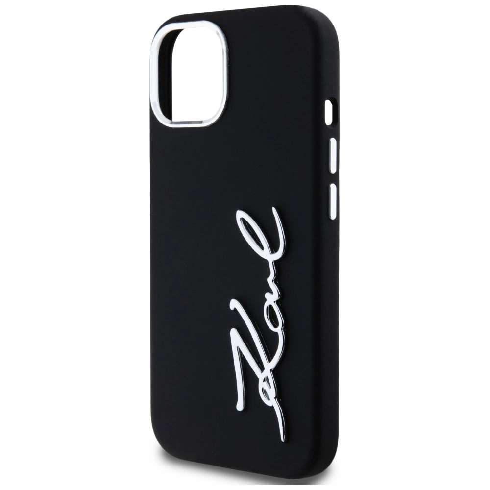 Karl Lagerfeld Silicone Metal Script Logo iPhone 15 Case - Blackeng