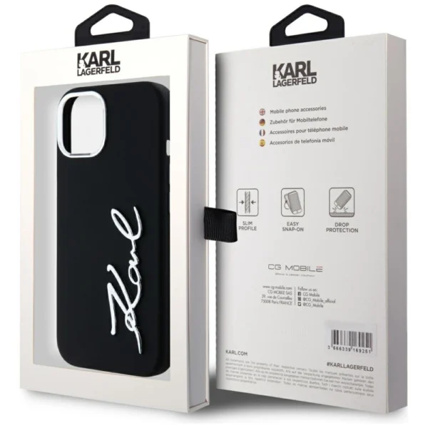 Karl Lagerfeld Silicone Metal Script Logo iPhone 15 Case - Blackeng