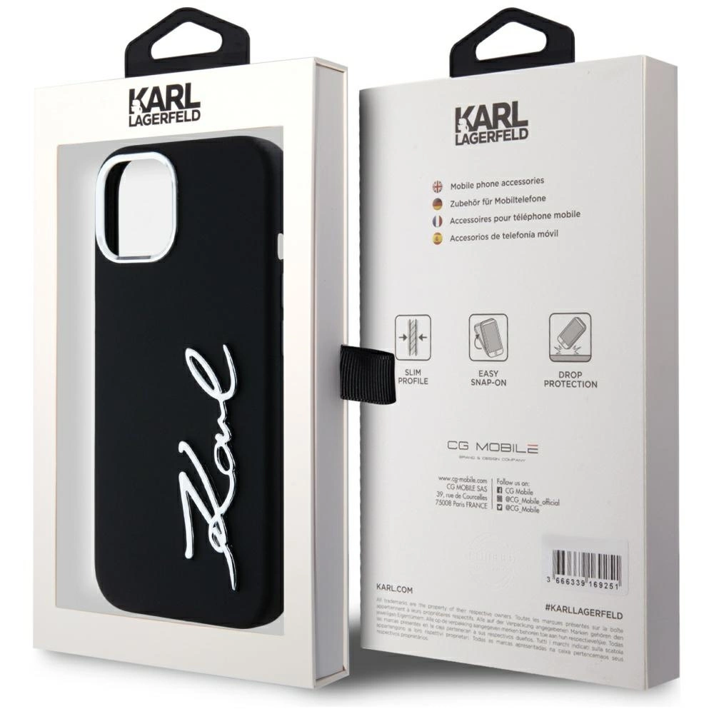 Karl Lagerfeld Silicone Metal Script Logo iPhone 15 Case - Blackeng