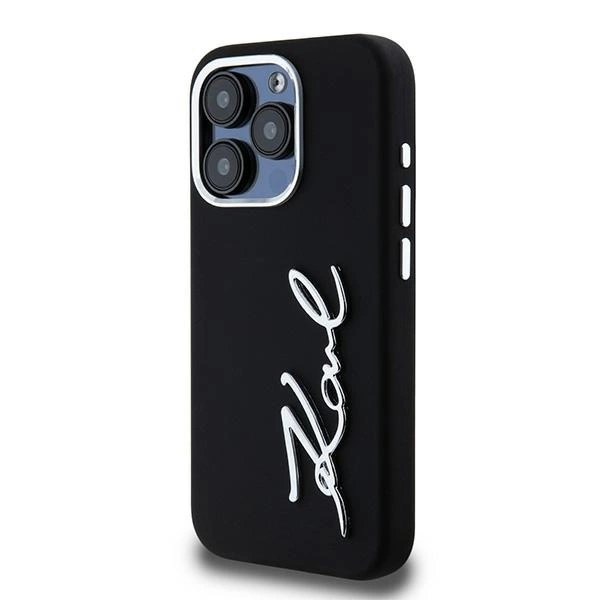 Karl Lagerfeld Silicone Metal Script Logo iPhone 15 Pro Max Case - Blackeng