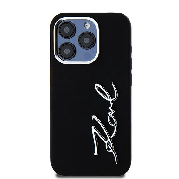 Karl Lagerfeld Silicone Metal Script Logo iPhone 15 Pro Max Case - Blackeng