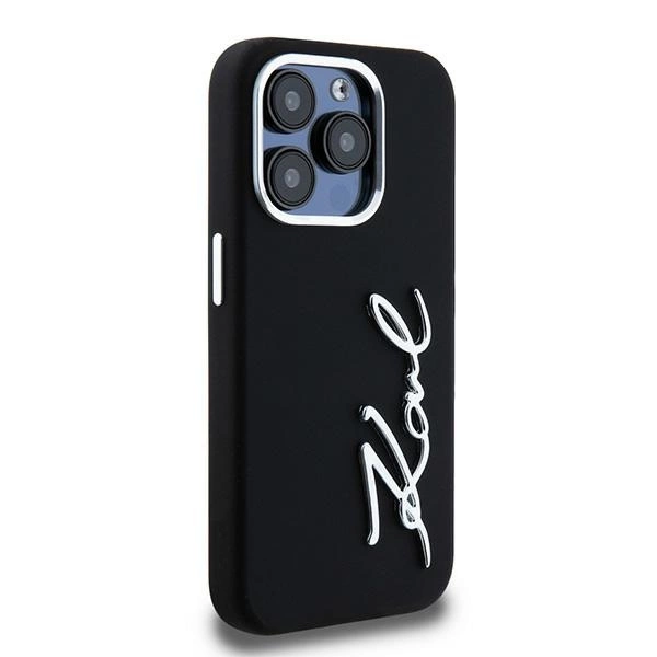 Karl Lagerfeld Silicone Metal Script Logo iPhone 15 Pro Max Case - Blackeng
