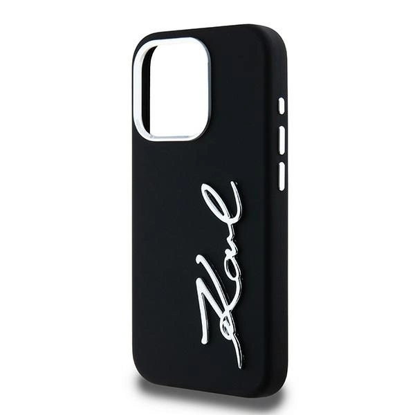Karl Lagerfeld Silicone Metal Script Logo iPhone 15 Pro Max Case - Blackeng