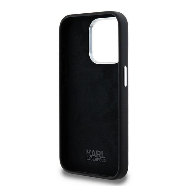 Karl Lagerfeld Silicone Metal Script Logo iPhone 15 Pro Max Case - Blackeng