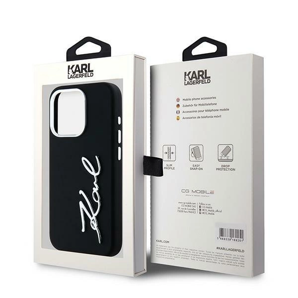 Karl Lagerfeld Silicone Metal Script Logo iPhone 15 Pro Max Case - Blackeng