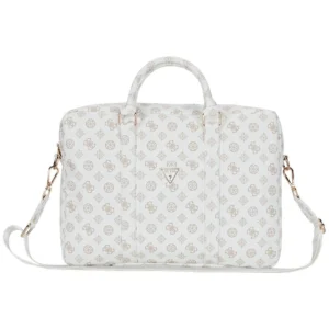 Guess 4G Peony Front Pocket Zipper Triangle Logo Laptop Bag 16" - Whiteeng