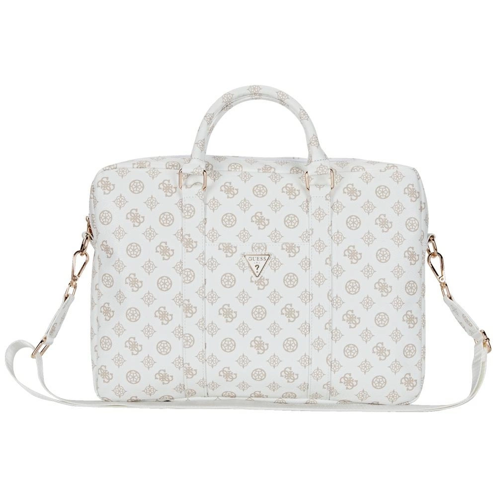 Guess 4G Peony Front Pocket Zipper Triangle Logo Laptop Bag 16" - Whiteeng