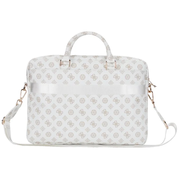 Guess 4G Peony Front Pocket Zipper Triangle Logo Laptop Bag 16" - Whiteeng