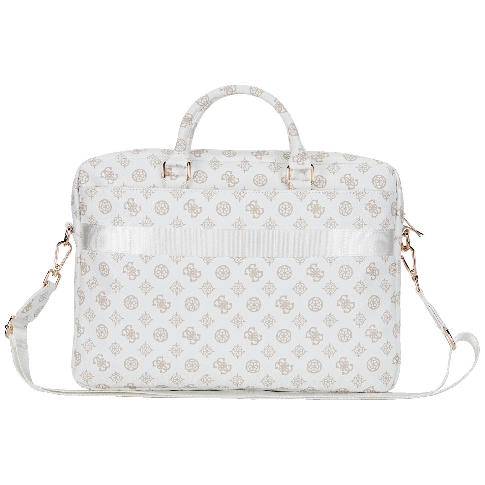 Guess 4G Peony Front Pocket Zipper Triangle Logo Laptop Bag 16" - Whiteeng