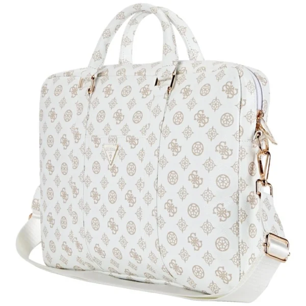 Guess 4G Peony Front Pocket Zipper Triangle Logo Laptop Bag 16" - Whiteeng