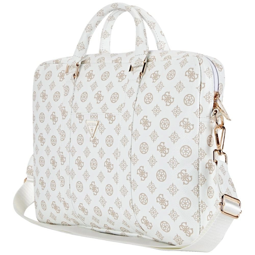 Guess 4G Peony Front Pocket Zipper Triangle Logo Laptop Bag 16" - Whiteeng