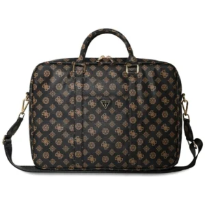 Guess 4G Peony Front Pocket Zipper Triangle Logo Laptop Bag 16" - Blackeng