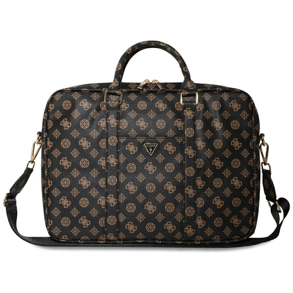 Guess 4G Peony Front Pocket Zipper Triangle Logo Laptop Bag 16" - Blackeng