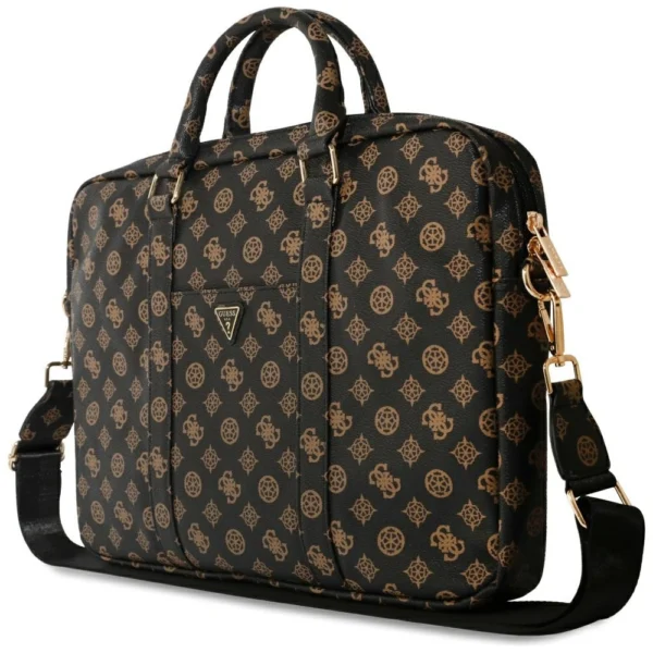 Guess 4G Peony Front Pocket Zipper Triangle Logo Laptop Bag 16" - Blackeng