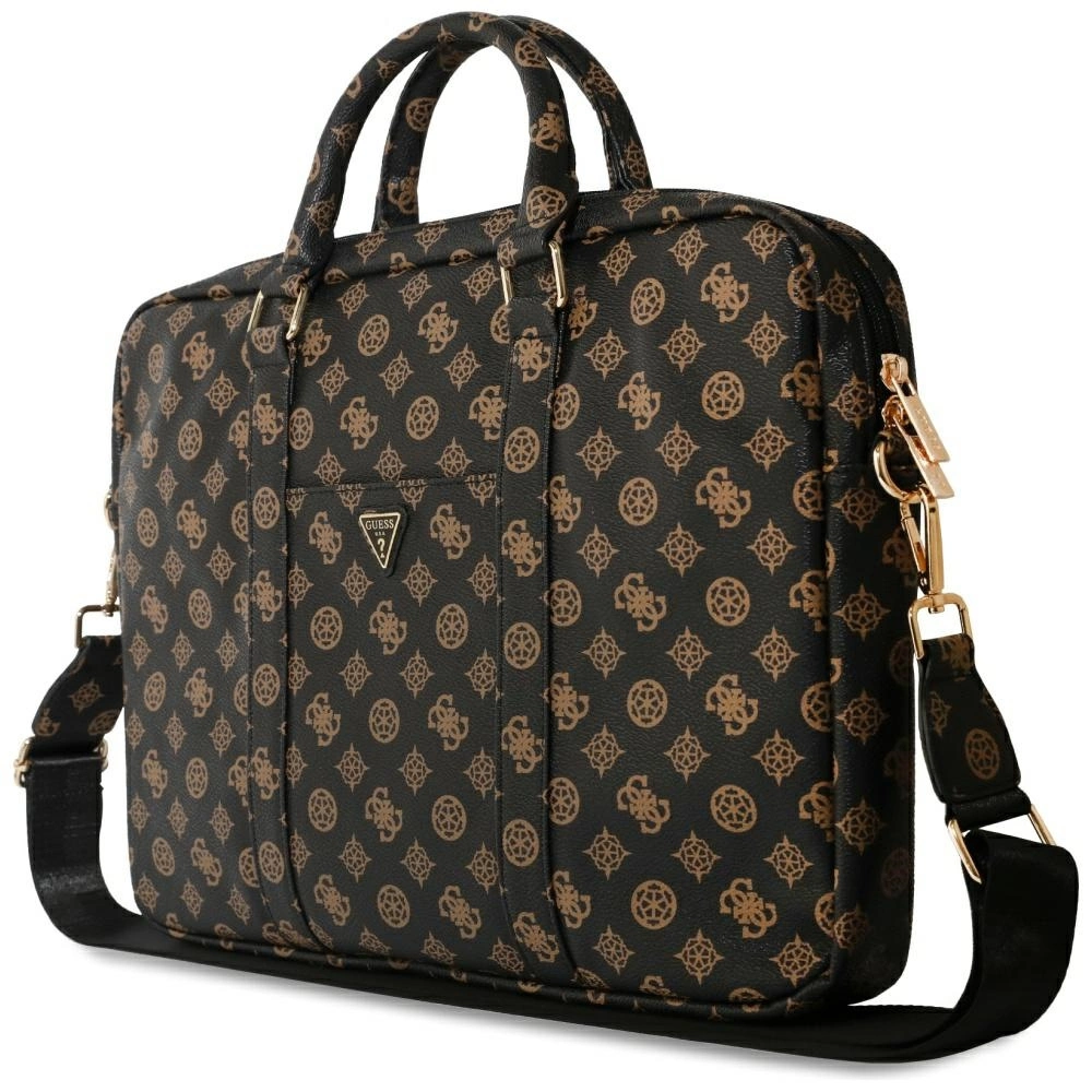Guess 4G Peony Front Pocket Zipper Triangle Logo Laptop Bag 16" - Blackeng