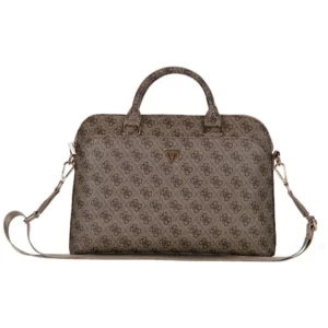 Guess 4G Zipper Pocket Triangle Logo 15" Laptop Bag - Browneng