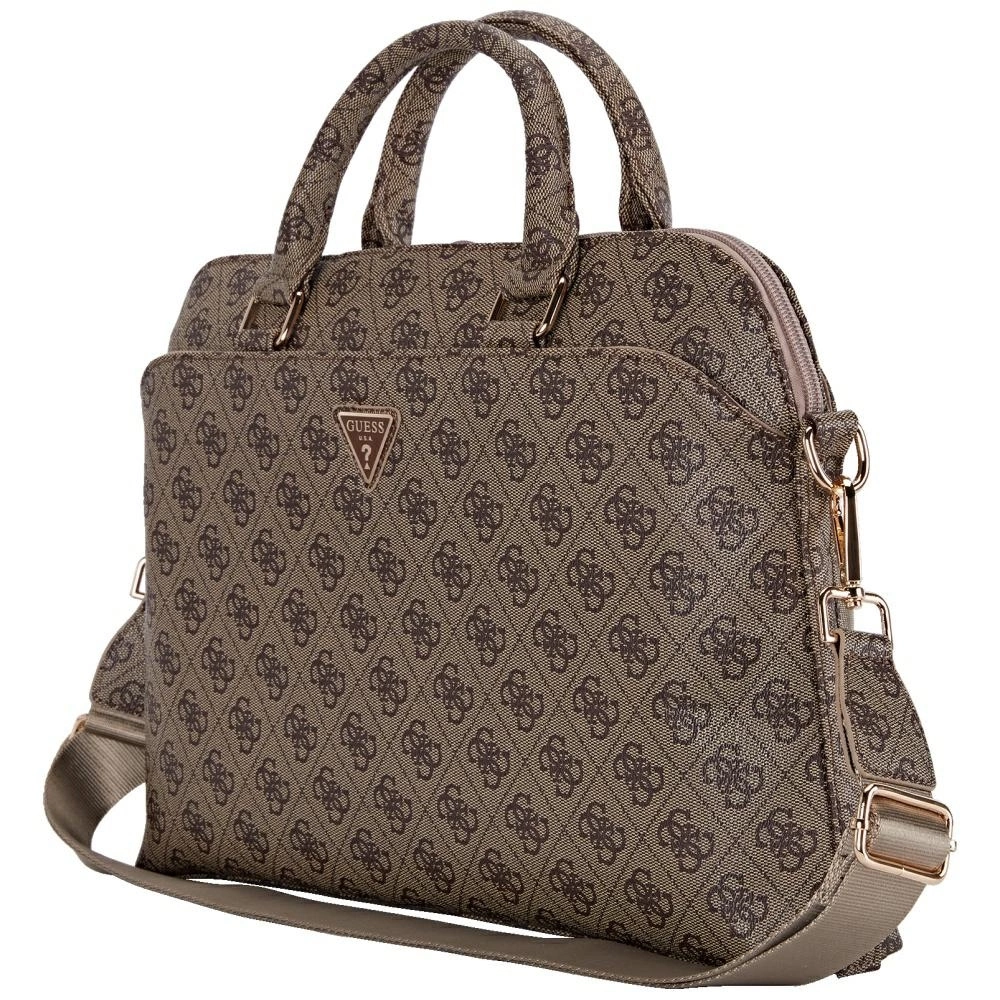Guess 4G Zipper Pocket Triangle Logo 15" Laptop Bag - Browneng