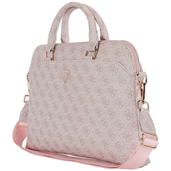 Guess 4G Zipper Pocket Triangle Logo 15" Laptop Bag - Pinkeng