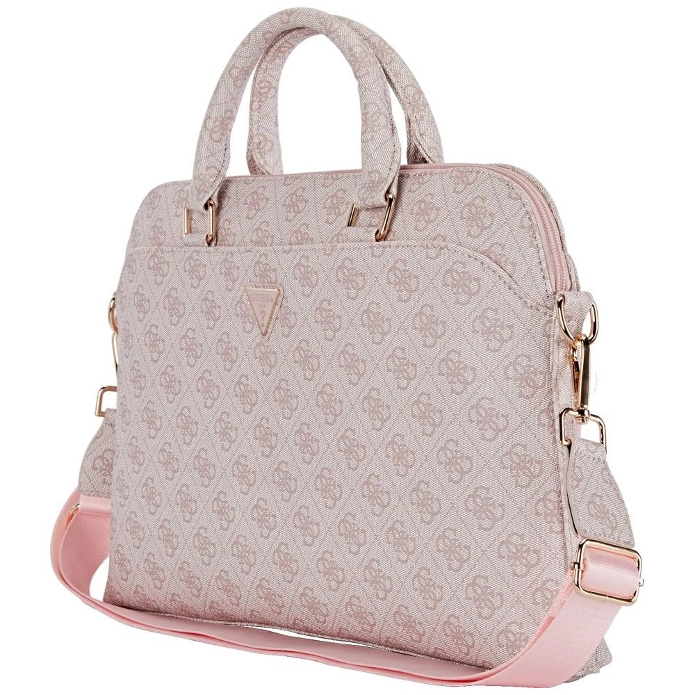 Guess 4G Zipper Pocket Triangle Logo 15" Laptop Bag - Pinkeng