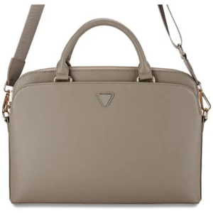 Guess Grained Zipper Pocket Triangle Logo 15" Laptop Bag - Browneng