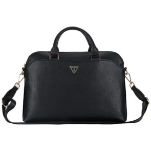 Guess Grained Zipper Pocket Triangle Logo 15" Laptop Bag - Blackeng
