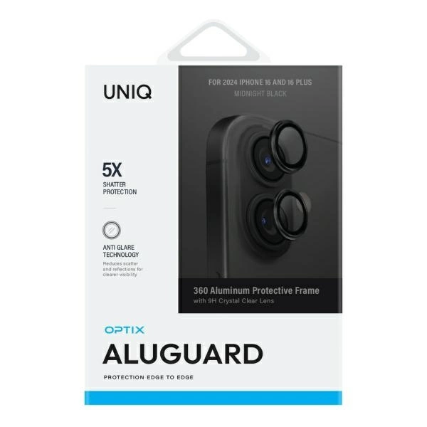 Uniq Optix Aluminum Camera Lens Protector iPhone 16 / 16 Plus with applicator - blackeng