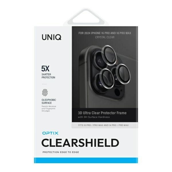 Uniq Optix Clear Camera Lens Protector iPhone 16 Pro 6.3" / 16 Pro Max 6.9" crystal clear camera lens glass with applicatoreng