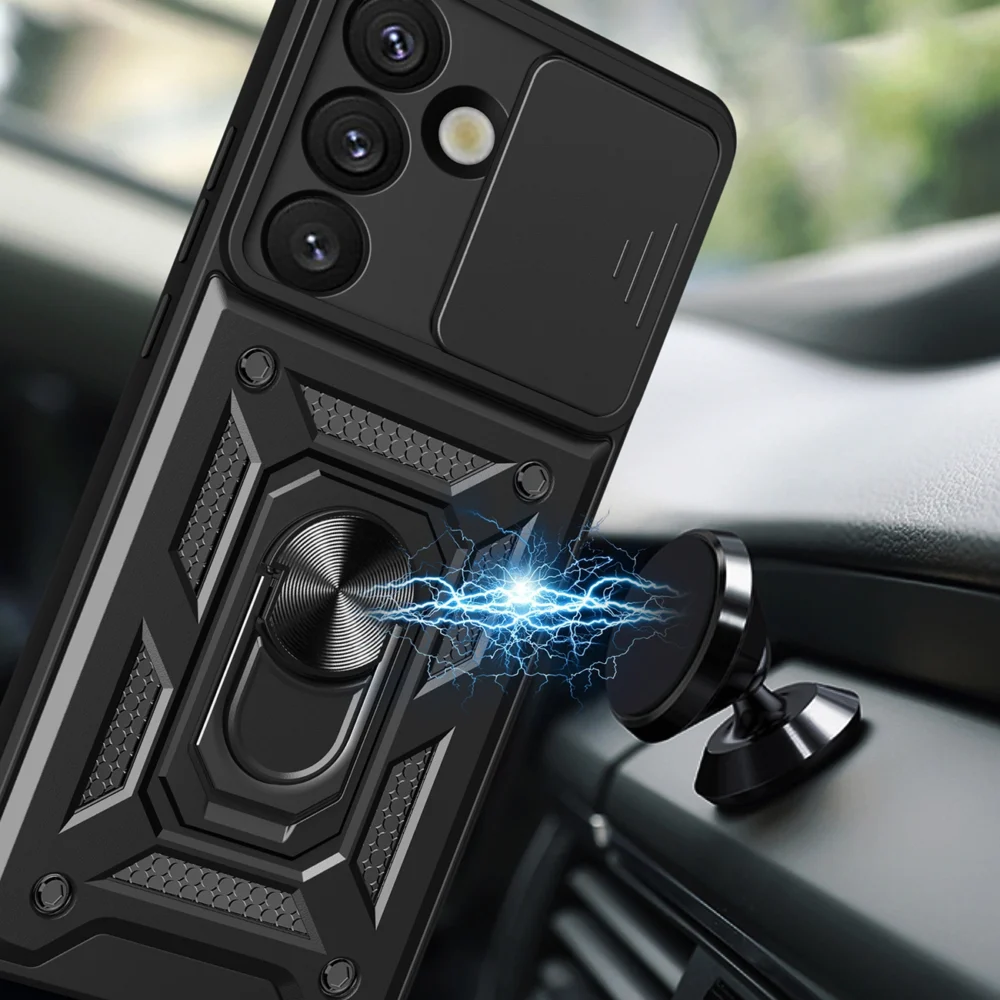 Hybrid Armor Camshield Armored Case with Stand and Camera Cover for Honor 400 Lite - Blackeng