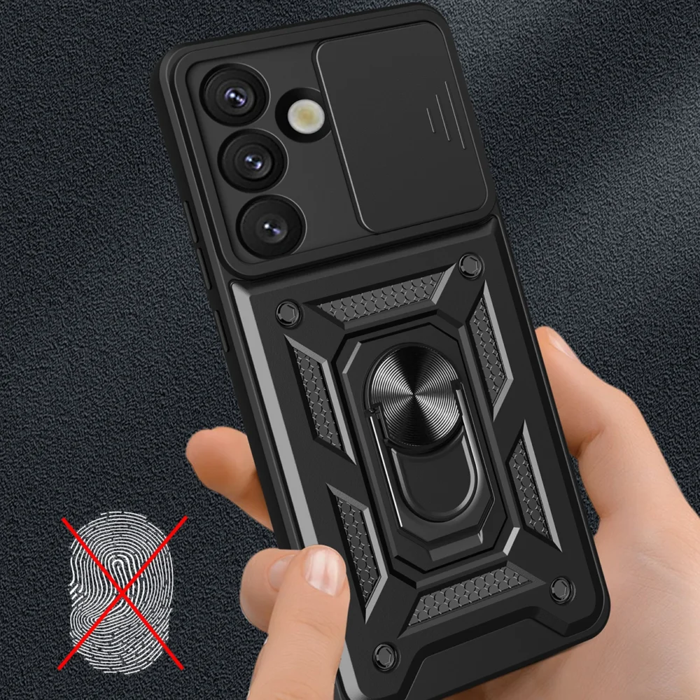 Hybrid Armor Camshield Armored Case with Stand and Camera Cover for Google Pixel 9A - Blackeng