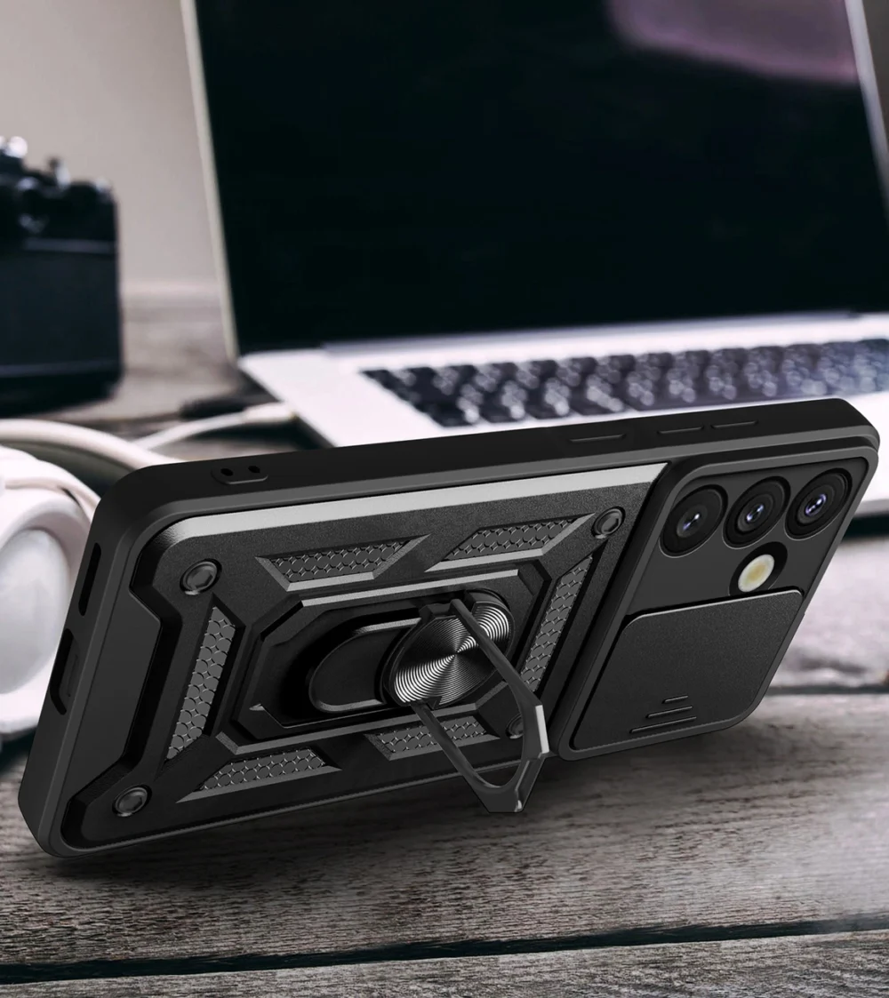 Hybrid Armor Camshield Armored Case with Stand and Camera Cover for Google Pixel 9A - Blackeng