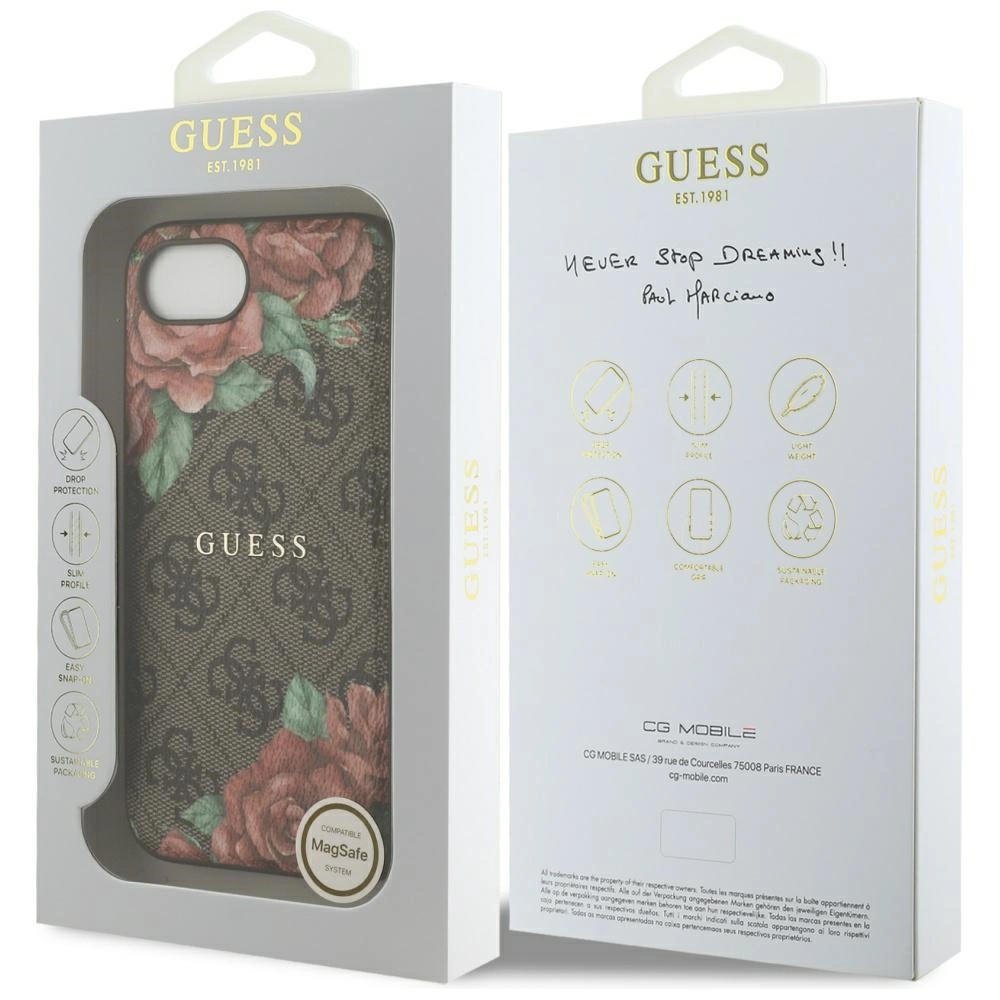 Guess 4G Flowers Print MagSafe case for iPhone 16e - browneng