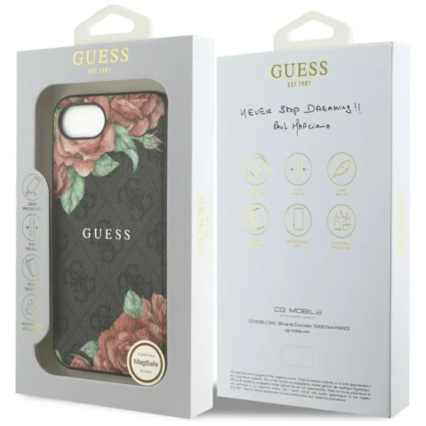Guess 4G Flowers Print MagSafe case for iPhone 16e - blackeng