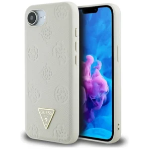 Guess Grained Hot Stamp Peony Triangle Logo MagSafe case for iPhone 16e - beigeeng
